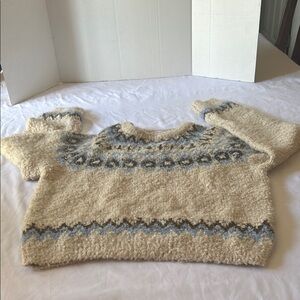 Zara Cream and Gray Patterned Sweater